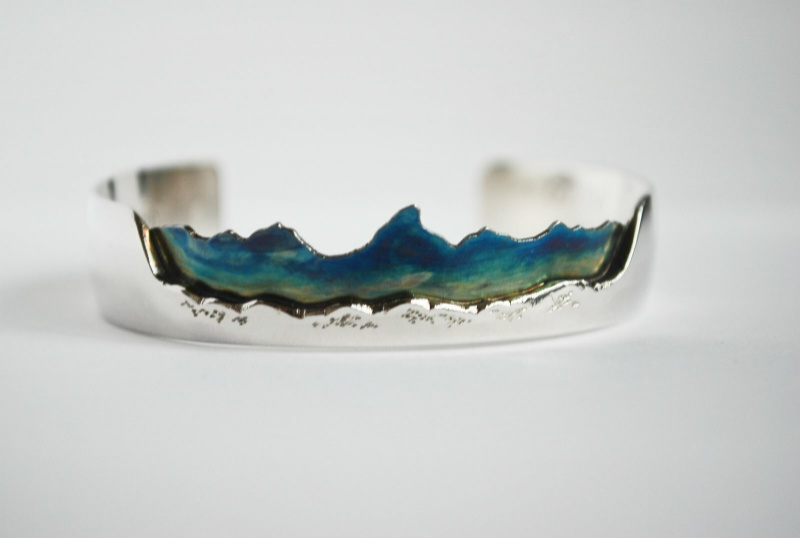 Custom Patinated Mountain Bracelet from Wild Child Jewelry Designs